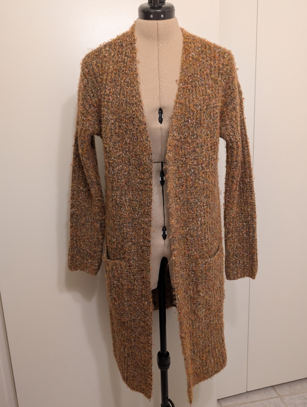 Universal Thread Open-Front Long Duster Cardigan in Brown Tweed